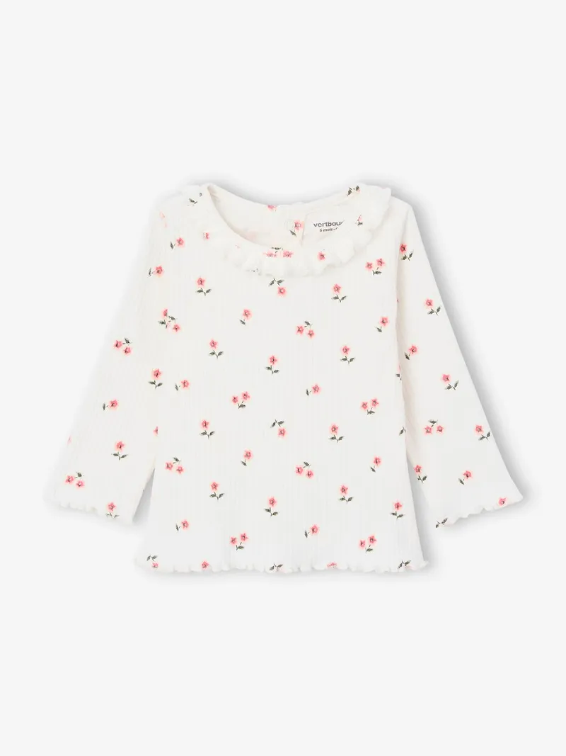 Vertbaudet Baby Shirt mit Kragen und Wellenkanten, Hellrosa, – Produktbild 1 von 3