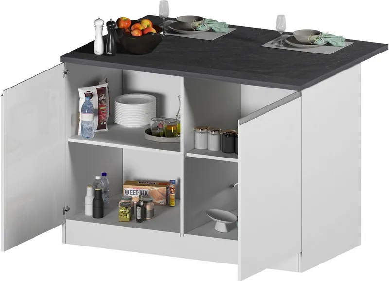 KOCHSTATION Kücheninsel KS-Sole, Breite 125 cm, mit 2 Türen, Weiß, – Produktbild 4 von 8