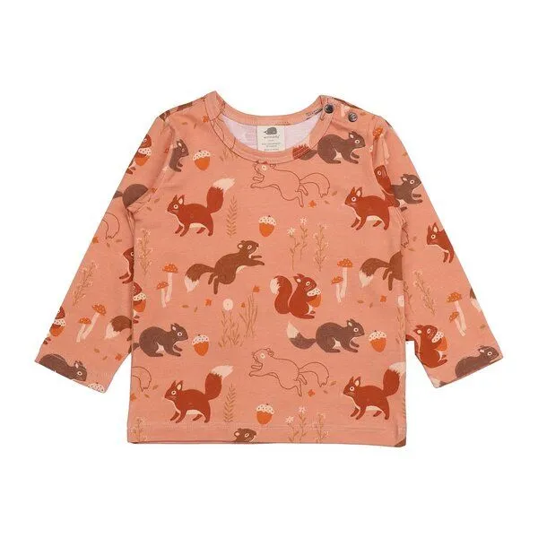 Walkiddy Walkiddy Kinder Langarmshirt GOTS-zertifiziert aus Bio-Baumwolle terrakotta mit Eichhörnchen-Muster, Braun, – Produktbild 1 von 3