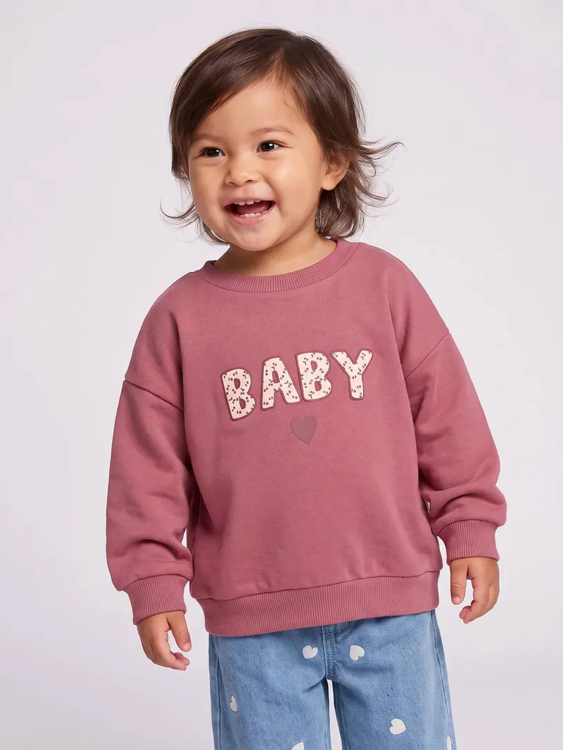 Vertbaudet Baby Sweatshirt mit Motiv vorn BASIC, Himbeer, – Produktbild 1 von 4