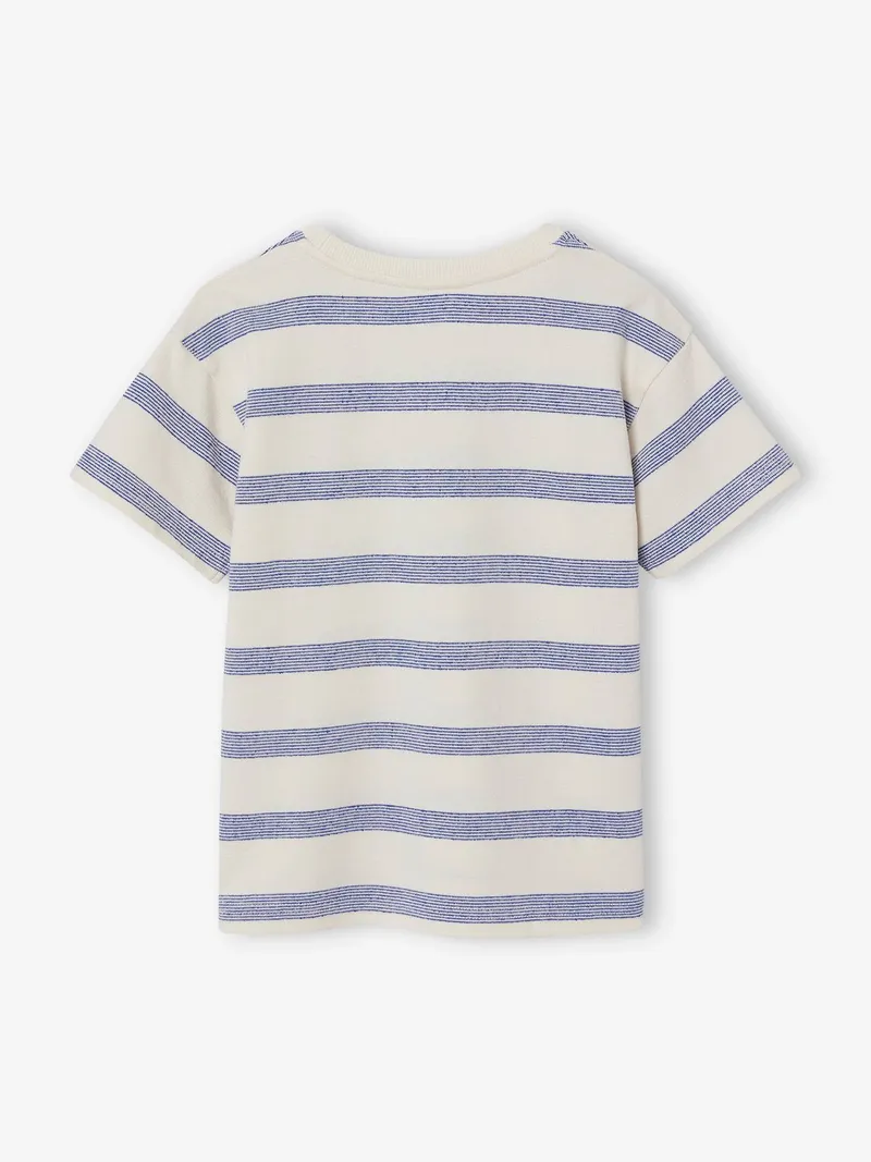 Vertbaudet Jungen T-Shirt aus Strick mit Streifen, Weiß gestreift, – Produktbild 2 von 3