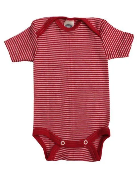 Cosilana Cosilana Kurzarm Baby Body Wolle Seide, Rot-geringelt, – Produktbild 1 von 1