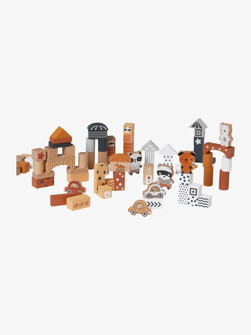 Vertbaudet Baby Bauklötze WASCHBÄR aus Holz FSC®, Grau, – Produktbild 2 von 4