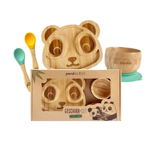 pandoo pandoo Kindergeschirr Set aus Bambus | wiederverwendbares Kindergeschirr – Produktbild 1 von 4