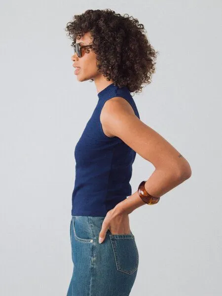 Honest Basics Honest Basics Damen Mock-Top aus Bio- und recycelter Baumwolle, Atlantik, – Produktbild 4 von 4