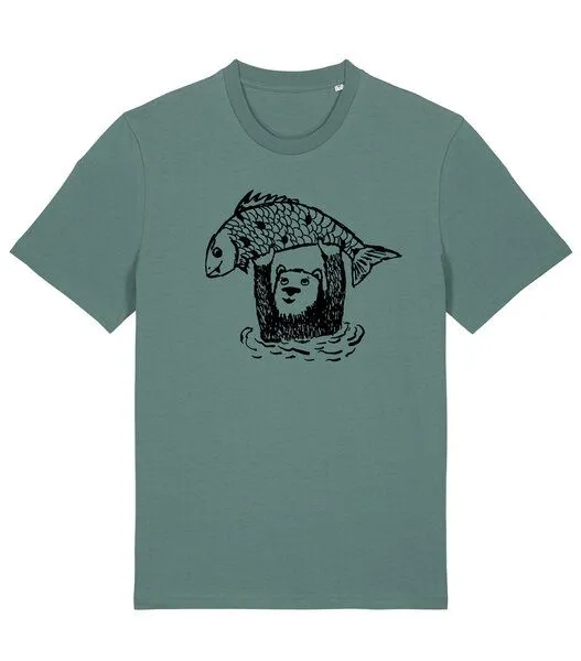 päfjes päfjes Björn der Bär & Fido der Fisch - Fair gehandeltes Männer/Unisex T-Shirt, Grün, – Produktbild 2 von 4