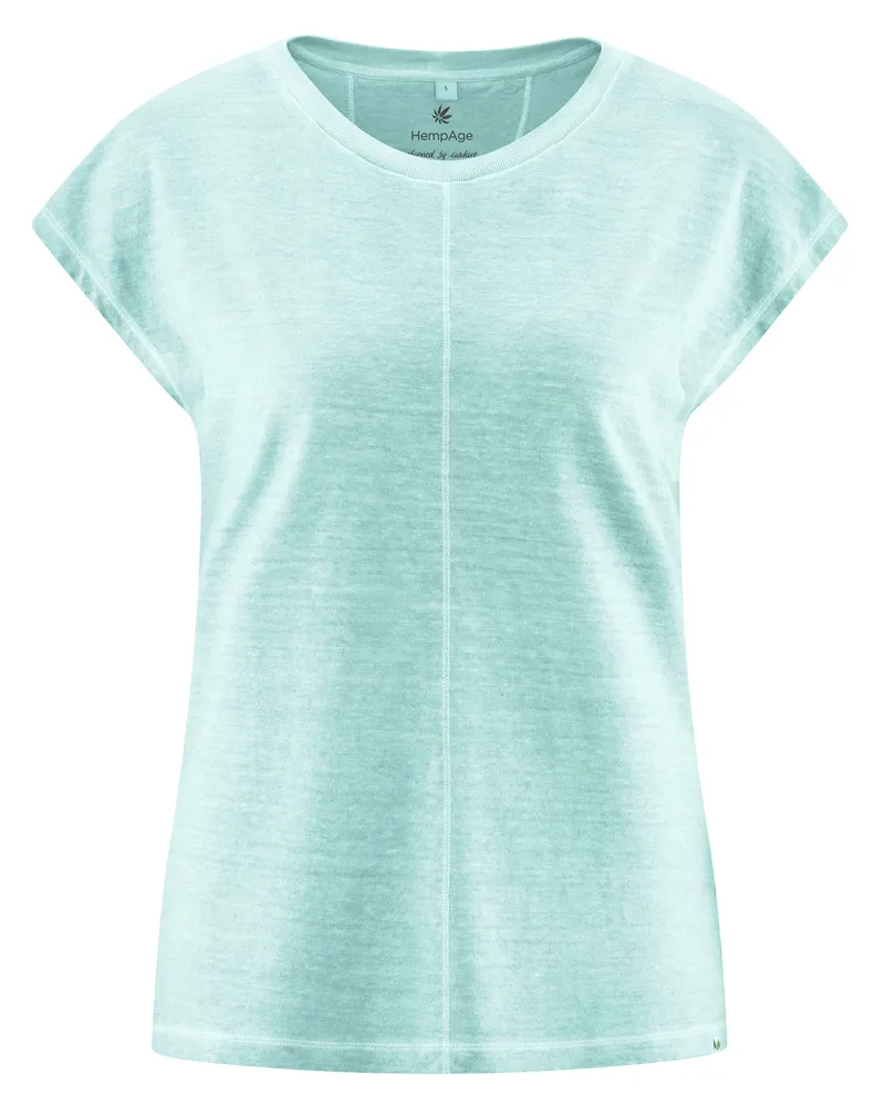 HempAge Hempage Damen vegan T-Shirt Mit Ziernähten See Blau, Blau, – Produktbild 1 von 2