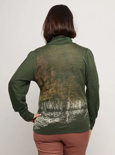 Peaces.bio - handbedruckte Biomode Peaces.bio - handbedruckte Biomode Leinenstrick-Pulli in Tannengrün, Tannengrün, – Produktbild 4 von 4