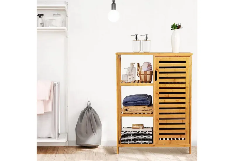 WAOHO Badkommode Badezimmerschränke aus Bambus,Badkommode,Küchenschrank,Sideboard – Produktbild 7 von 8