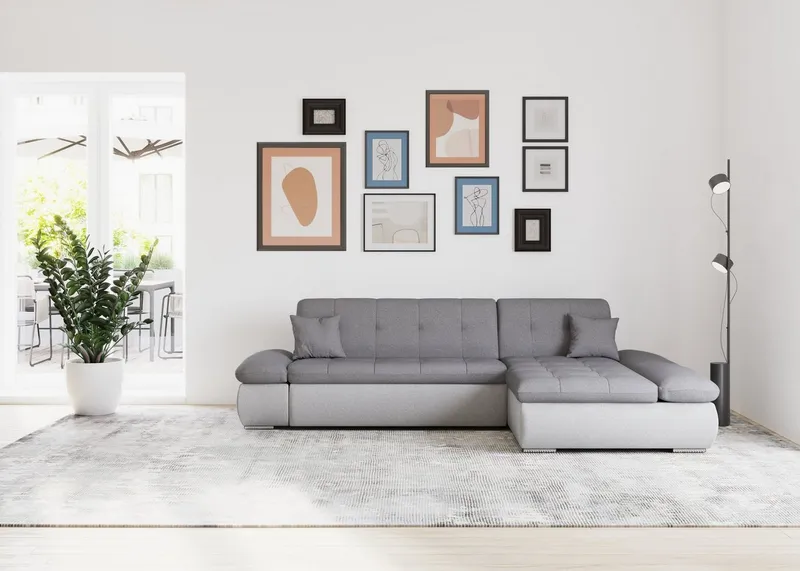 DOMO collection Ecksofa MORIC 300x172 cm, XXL-Sofa mit viel Platz, L-Form, auch in Cord, wahlweise mit Bettfunktion und Armteilverstellung, Grau, – Produktbild 1 von 4