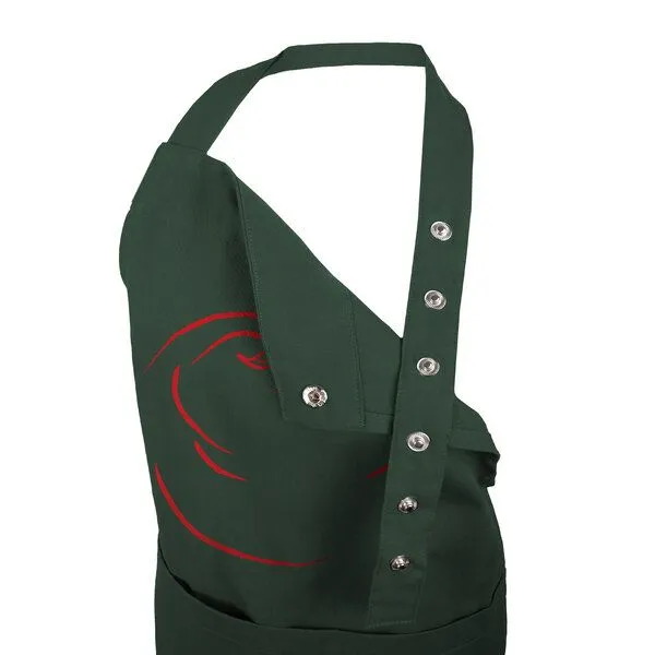HANDGEDRUCKT HANDGEDRUCKT "Tomate" Schürze lang mit Schlitz aus zertifizierter Bio Baumwolle, Dark green, – Produktbild 3 von 3