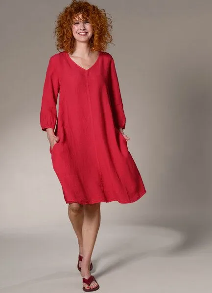 Heidekönigin Heidekönigin Leinenkleid m. V-Ausschnitt, Erdbeere, – Produktbild 1 von 1