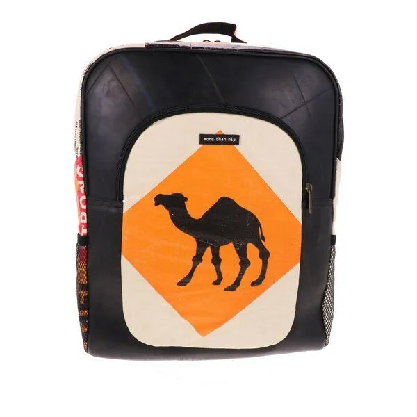 MoreThanHip MoreThanHip Laptop-Rucksack 15,6 Zoll aus recycelten Zementsäcken (Elefant oder Kamel) und Autoschläuchen – Rokha, Orange, – Produktbild 1 von 4