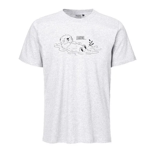 HANDGEDRUCKT HANDGEDRUCKT "Loading" Unisex T-Shirt aus reiner Baumwolle (kbA), Ash grey, – Produktbild 1 von 2