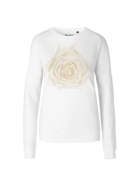 Peaces.bio - handbedruckte Biomode Peaces.bio - handbedruckte Biomode Bio Damen-Sweatshirt Rose, Weiß, – Produktbild 1 von 1