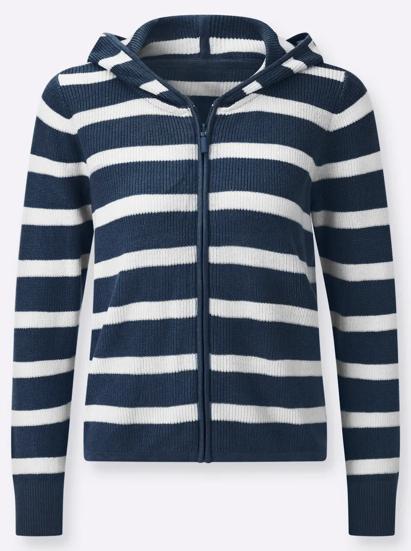 Witt Kapuzenstrickjacke, Dunkelblau-weiß-gestreift, – Produktbild 1 von 2