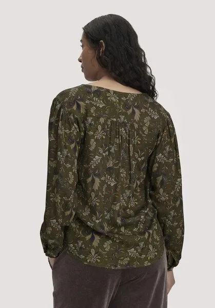 hessnatur hessnatur Bluse Relaxed aus LENZING ECOVERO Satin, Vintage oliv, – Produktbild 2 von 4
