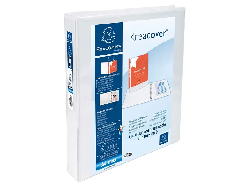 Exacompta 10 Exacompta Ringbücher "Kreacover", DIN A4 Maxi, 2 Ringe 25 mm, RB 47 mm, 2 Taschen, weiß – Produktbild 1 von 1