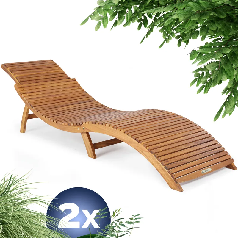 Casaria® Casaria® Faltbare Gartenliege 2er-Set Akazienholz FSC®-zertifiziert, Braun, – Produktbild 2 von 2