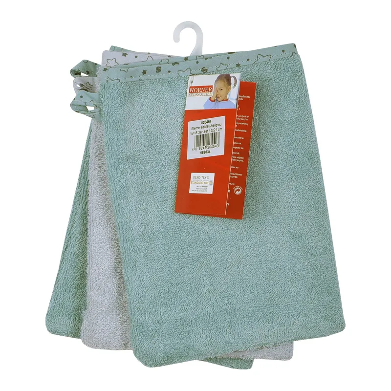 Wörner Wörner 3er-Pack Waschlappen 15x21 cm blau, Blau, – Produktbild 2 von 3