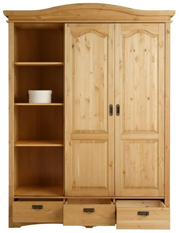 OTTO home Schiebetürenschrank Konrad, Landhausstil, rustikal, mit Schubladen + Spiegel, Kassetten (B/H/T ca. 153 cm x 207 cm x 64 cm) massive Kiefer, FSC®-zertifiziert, Messinggriffe, Beige, – Produktbild 5 von 5
