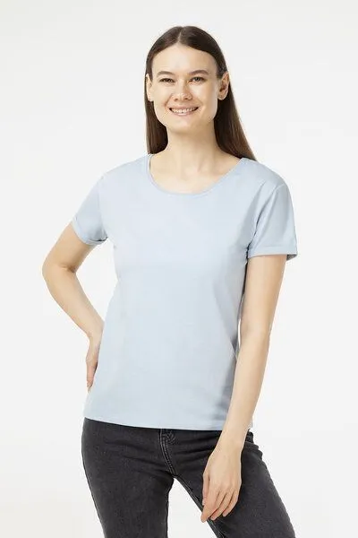 Evermind Evermind Damen T-Shirt mit umgeschlagenen Ärmeln, Blauer nebel, – Produktbild 1 von 4