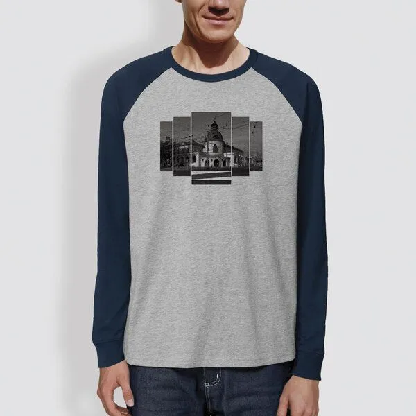 little kiwi little kiwi Männer Langarm-T-Shirt, "Ballhaus", Heather Grey/Navy – Produktbild 1 von 2