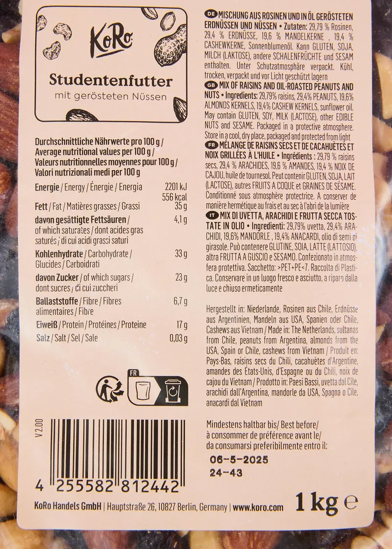 KoRo Studentenfutter mit gerösteten Nüssen 1 kg – Produktbild 5 von 5