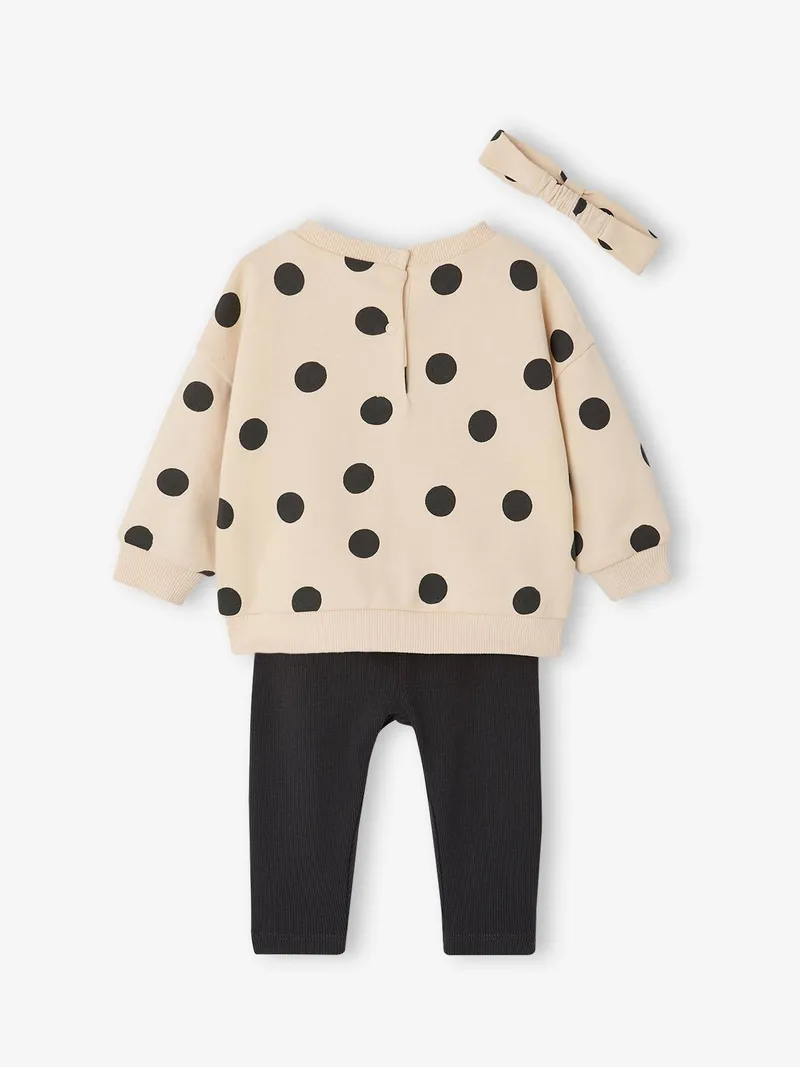 Vertbaudet Baby Set, Beige punkte/anthrazit, – Produktbild 4 von 4