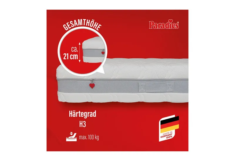 Paradies Kaltschaummatratze Neuheit: Paradies Prolife Supreme, Testsieger Stiftung Warentest, Paradies, 22 cm hoch, Note GUT (2,2), getestet in 90x200 cm, Härtegrad 3, Weiß, – Produktbild 4 von 8