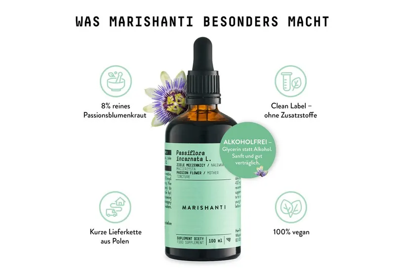 Marishanti Marishanti Passionsblume Extrakt – alkoholfreie Tropfen, als pflanzliche Tinktur aus (Passiflora incarnata) à 100 ml, – Vegan – Produktbild 5 von 5
