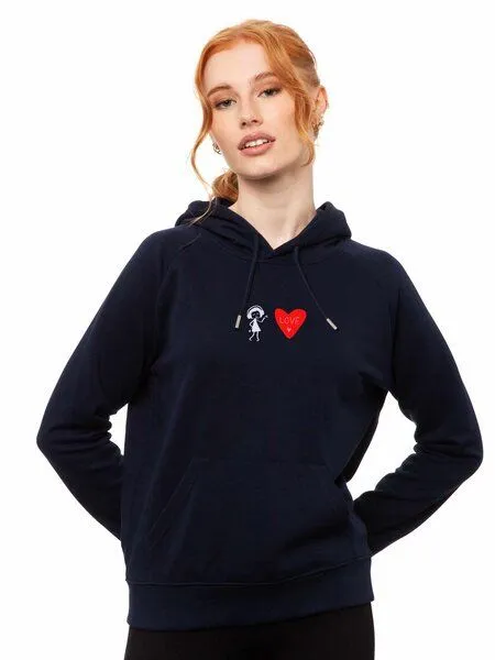 FellHerz FellHerz Damen Stick Hoodie Love navy aus 85% Biobaumwolle und 15% recyceltem Polyester – Produktbild 1 von 4