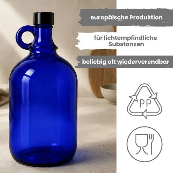 mikken mikken Große blaue Gallone 2 Liter Glasflasche / Wasserflasche mit Deckel – Produktbild 5 von 5