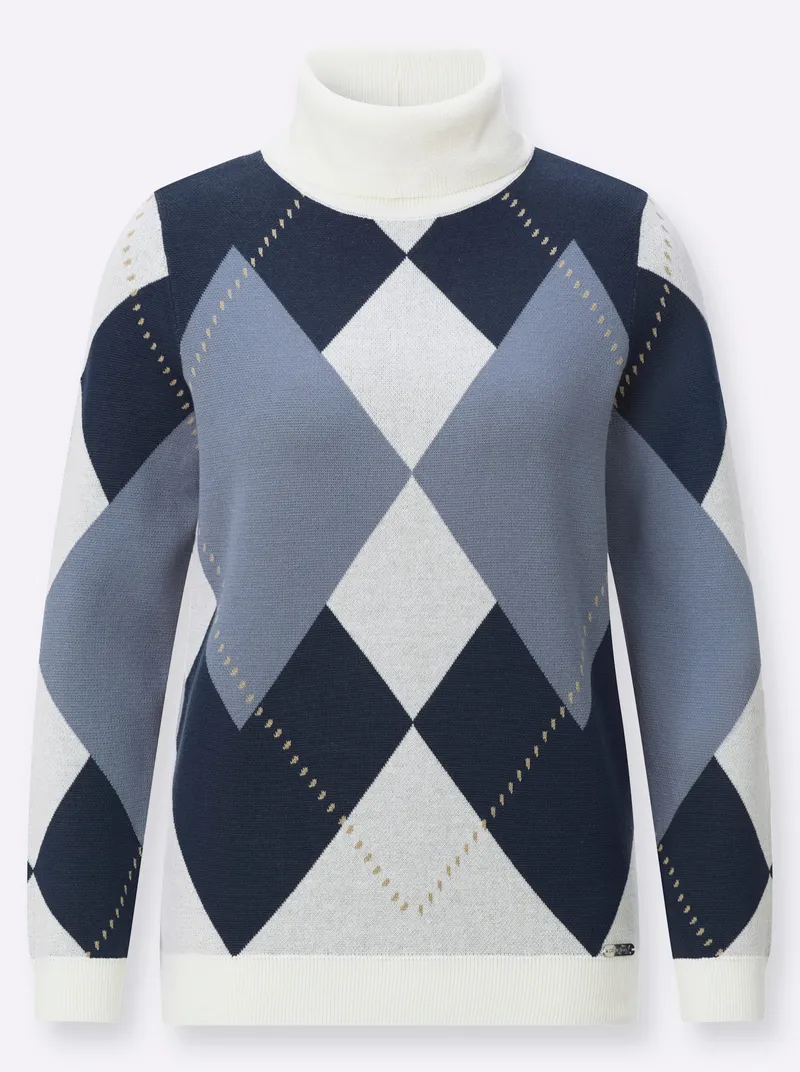 Witt Witt Rollkragenpullover dunkelblau-ecru, Dunkelblau-ecru, – Produktbild 1 von 2
