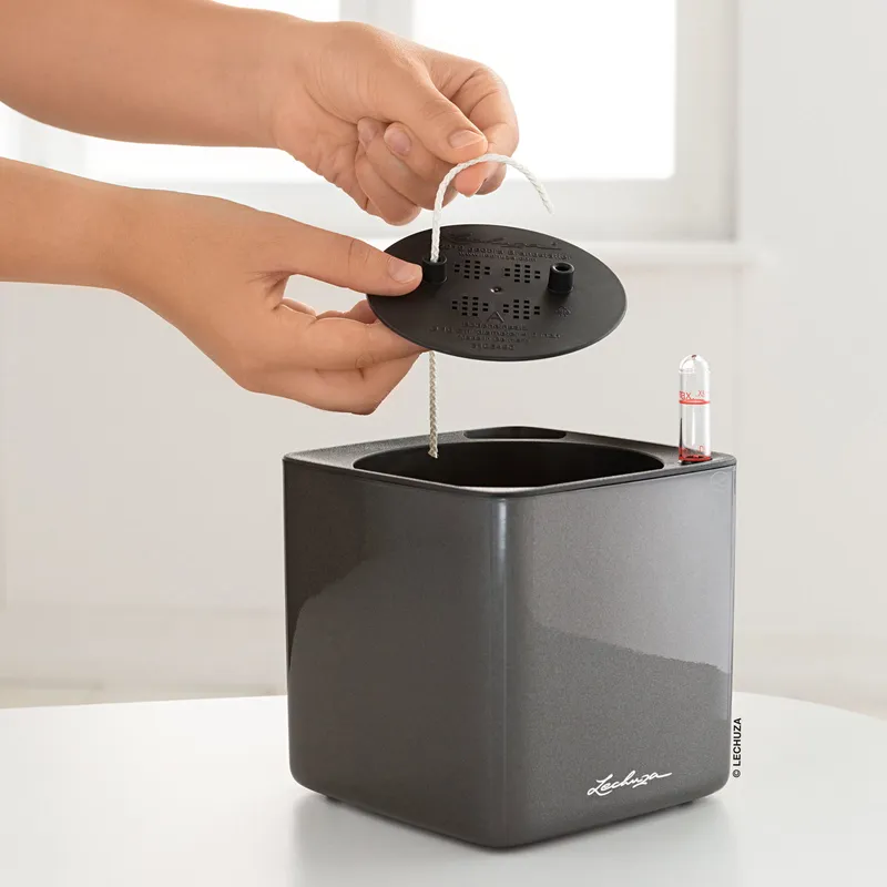 Lechuza® Lechuza® 'Cube Glossy 16', anthrazit, ca. 17 x 17 x H 16 cm, Grau, – Produktbild 1 von 1