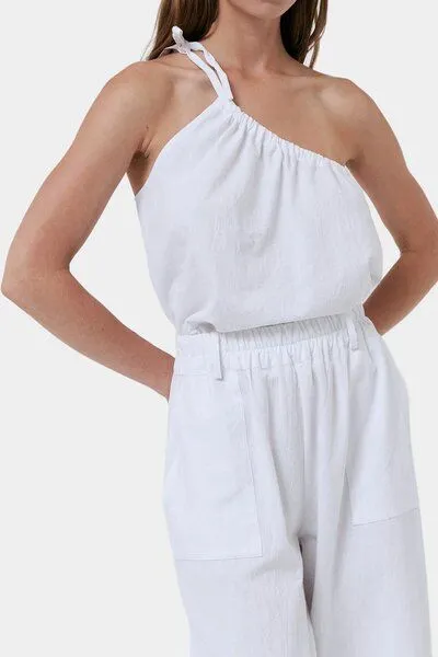 amt studio amt.studio "Pacific Pants" weite gekreppte Bio-Baumwolle Hose mit Gummizug, Weiss, – Produktbild 2 von 3