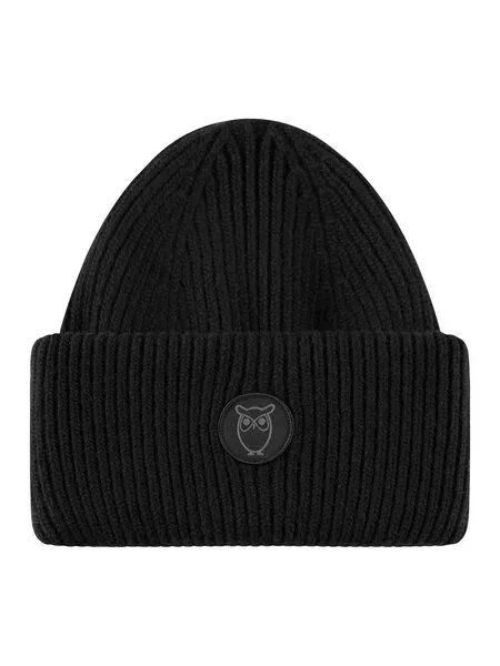 KnowledgeCotton Apparel KnowledgeCotton Apparel Woll-Mütze - Rib Beanie - aus 100% Merino Wolle, Schwarz (black jet), – Produktbild 1 von 4