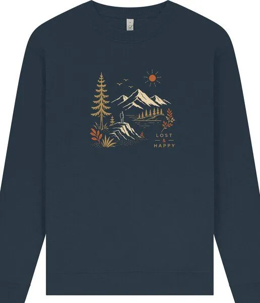 Spreecult Spreecult Lost & Happy - Unisex Sweatshirt - Bio und Fair - Natur Nacht Berge Wasser, Denim (blau), – Produktbild 1 von 4
