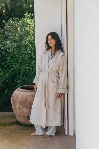 AmourLinen AmourLinen Waffel-Bademantel aus Leinen für Damen, Creme, – Produktbild 2 von 4