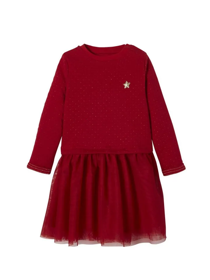 Vertbaudet Vertbaudet Minikleid Festliches Mädchen Kleid, Materialmix, Rot, – Produktbild 2 von 4