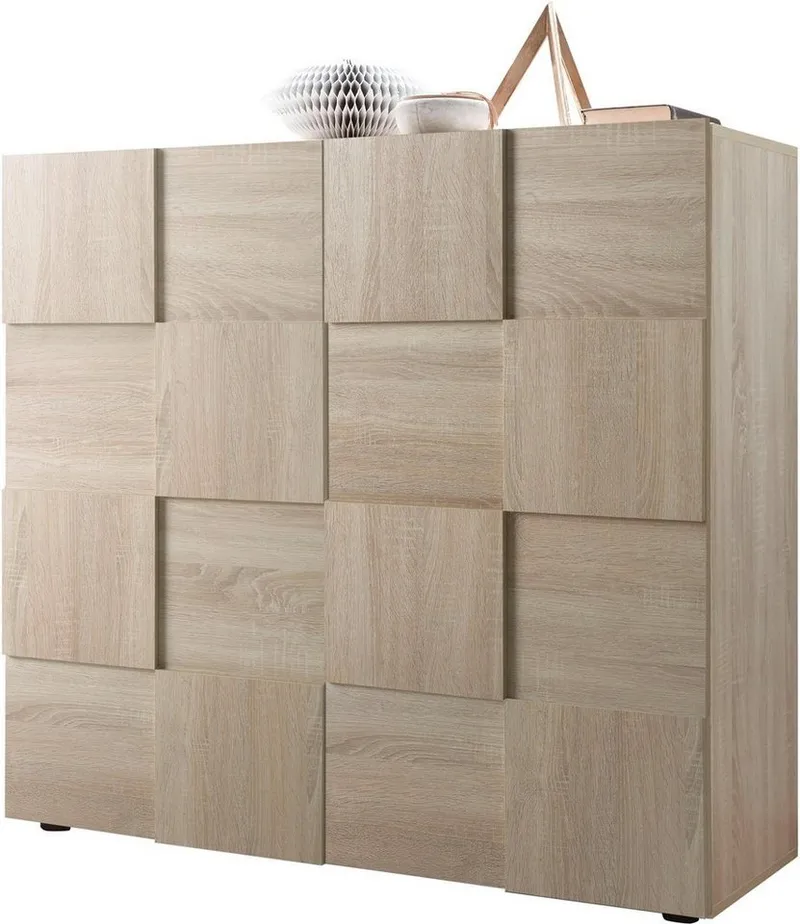 Home affaire Highboard Dama Höhe 111 cm, Breite 121 cm, Kommode 2 Türen, Hochkommode, Front in 3D-Optik, viel Stauraum, verschiedene Farben, Beige, – Produktbild 2 von 5