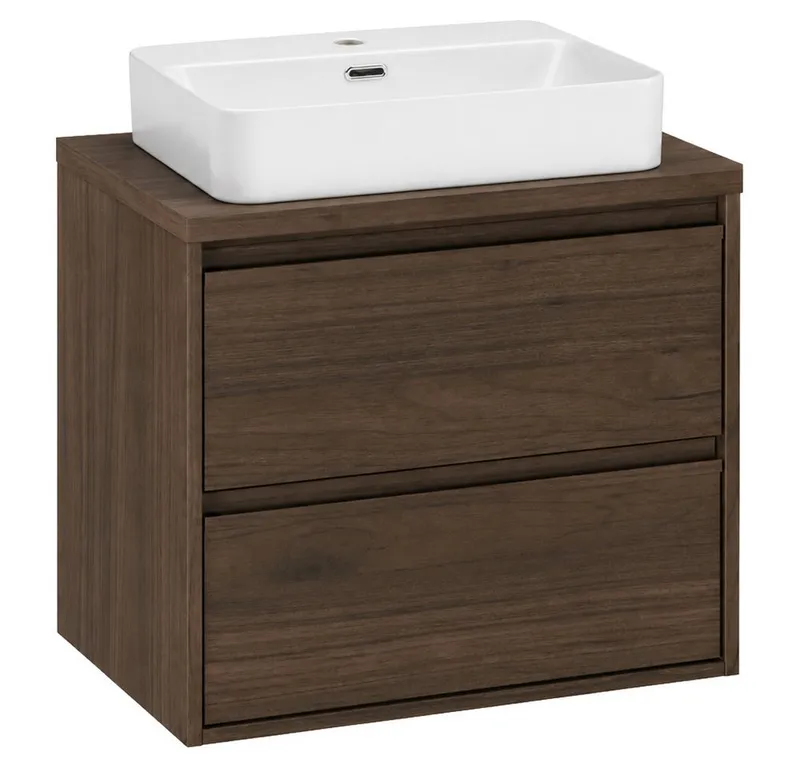 Lomadox Waschtisch VERZUOLO-56-WALNUT, 60 cm breit in Walnuss, wandhängend, grifflos, Braun, – Produktbild 4 von 5
