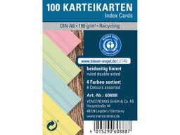 100 Karteikarten aus Recyclingkarton 190 g/m² DIN A8, farbig sortiert – Produktbild 1 von 1