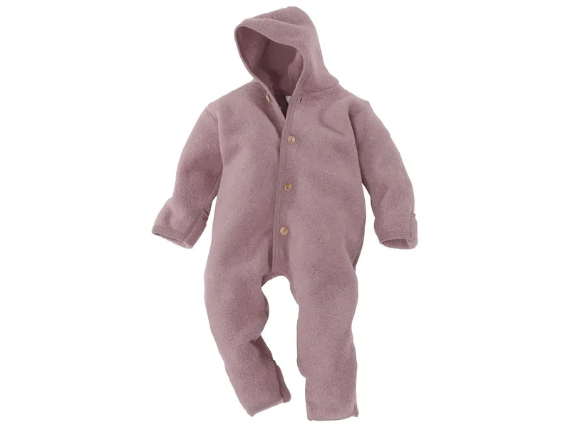 Engel natur Engel Natur Baby Kapuzenoverall Bio-Merinowolle Fleece melange-rosenholz Gr. 74/80, Rosa, – Produktbild 1 von 2