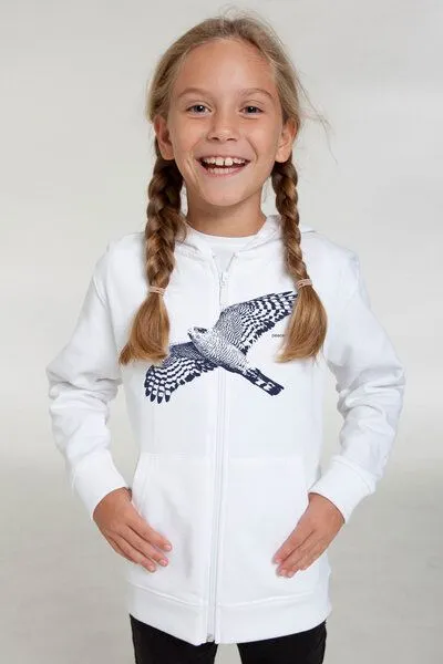 Peaces.bio - handbedruckte Biomode Peaces.bio - handbedruckte Biomode Bio-Kinder-Zip-Hoodie "Sperber", Schwarz, – Produktbild 2 von 4