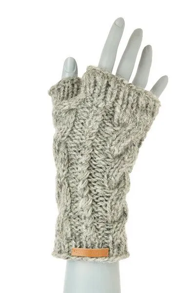 short'n'pietz short'n'pietz Schurwollhandstulpen mit Zopfmuster, handgestrickt, Beere, – Produktbild 2 von 3