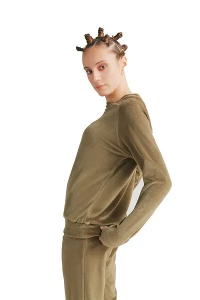 Leela Cotton Leela Cotton Damen Nicky Sweatshirt Bio Baumwolle, Olive, – Produktbild 3 von 3