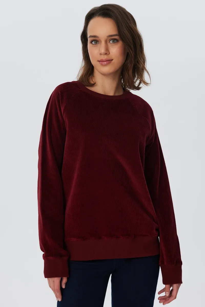 Leela Cotton Leela Cotton Damen vegan Sweatshirt Corduroy Bordeaux, Dunkelrot, – Produktbild 2 von 2