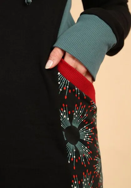 Die rote Zora Die rote Zora Hoodiekleid mit Taschen, Starlight (schwarz-petrol), – Produktbild 3 von 4
