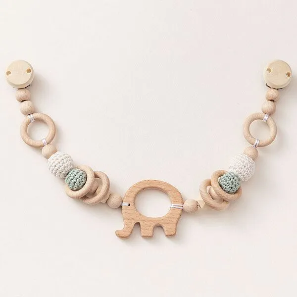 NoniKids Berlin NoniKids Berlin Kinderwagenkette Holz *Elefant* 4 Farben | Bio Baumwolle, Mint | weiss, – Produktbild 1 von 4